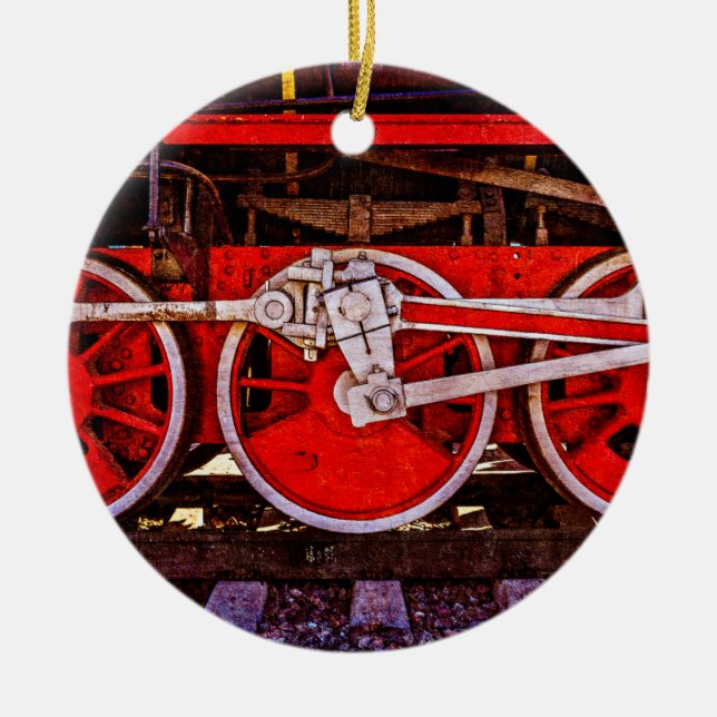 Vintage Steam Tåg Hjul Julgransprydnad Keramik (Framsidan)
