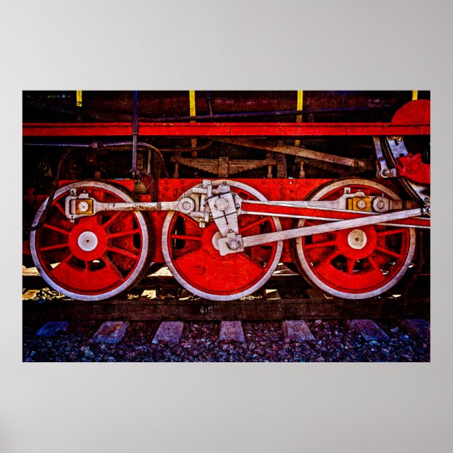 Vintage Steam Tåg Hjul Poster (Framsidan)