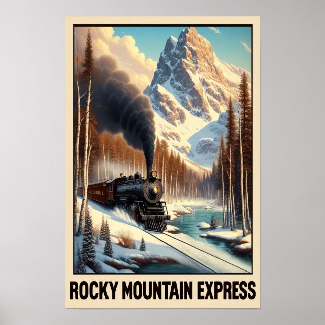 Vintage Steam Tåg i ett bergslandskap Poster (Framsidan)