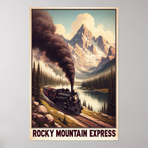 Vintage Steam Tåg i ett bergslandskap Poster