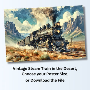 Vintage Steam Tåg i öknen, Järnväg Poster