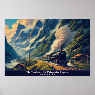 Vintage Steam Tåg i Patagoniska bergen Poster