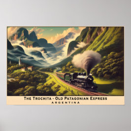 Vintage Steam Tåg i Patagoniska bergen Poster