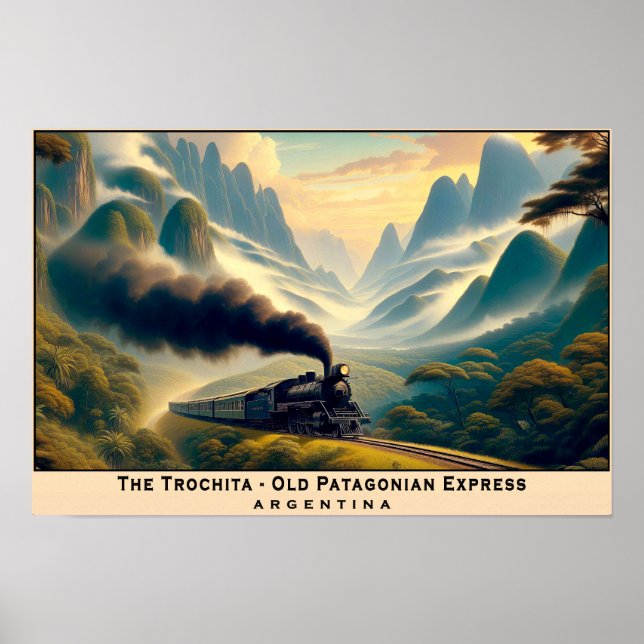 Vintage Steam Tåg i Patagoniska bergen Poster (Framsidan)