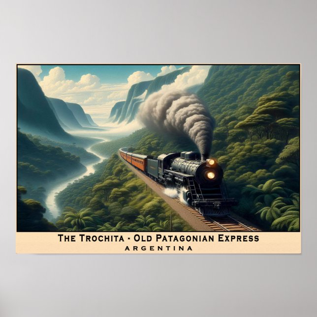 Vintage Steam Tåg i Patagoniska bergen Poster (Framsidan)
