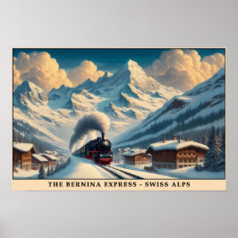 Vintage Steam Tåg i Snowy-Alpernorna Poster