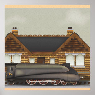 Vintage Steam Tåg i Station Poster