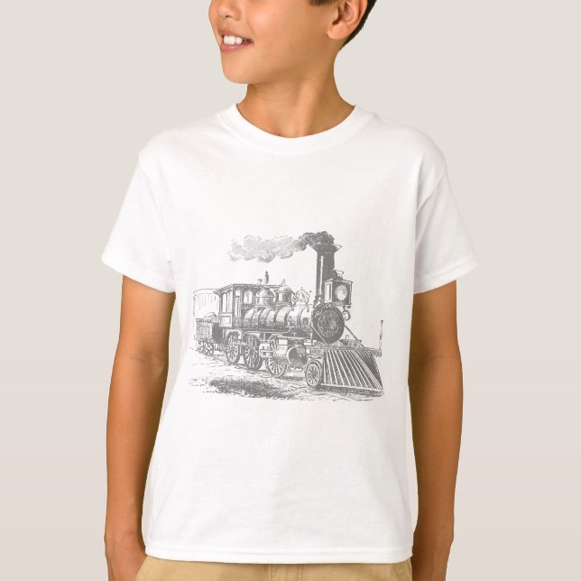 Vintage Steam Tåg-järnvägslok T Shirt (Framsida)