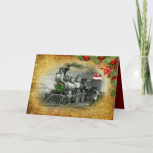 Vintage Steam Tåg jul Helgkort