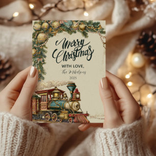 Vintage Steam Tåg jul Julkort