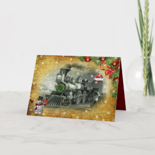 vintage Steam Tåg-julen Frosty Snögubbe Kort