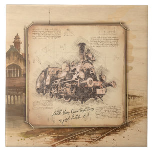 Vintage Steam Tåg/Locomotive Art. Drivrutinsgåva Kakelplatta