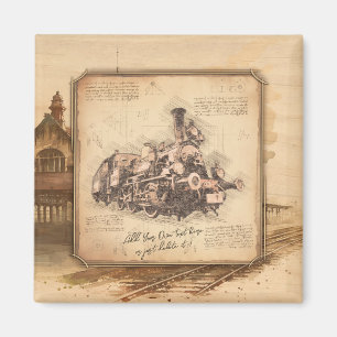 Vintage Steam Tåg/Locomotive Art. Drivrutinsgåva Magnet