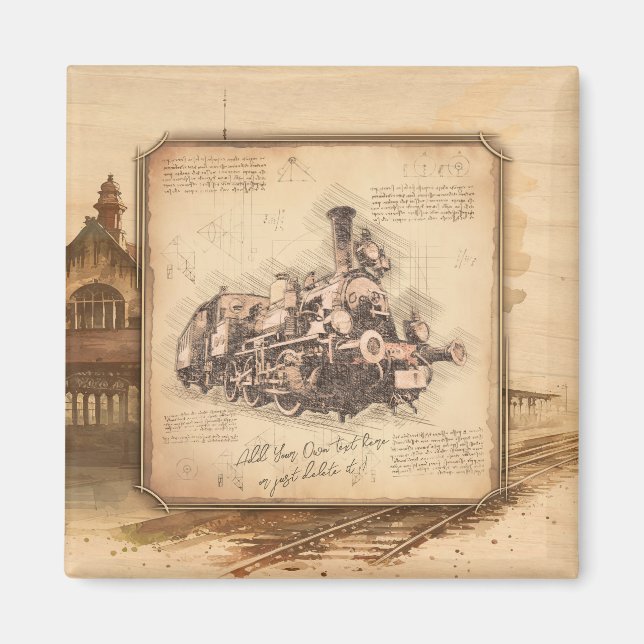 Vintage Steam Tåg/Locomotive Art. Drivrutinsgåva Magnet (Framsidan)