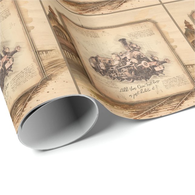 Vintage Steam Tåg/Locomotive Art. Drivrutinsgåva Presentpapper (Rullad Hörn)