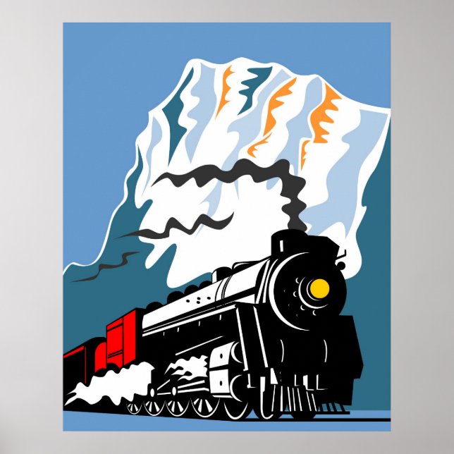 Vintage Steam Tåg Locomotive Retro Poster (Framsidan)