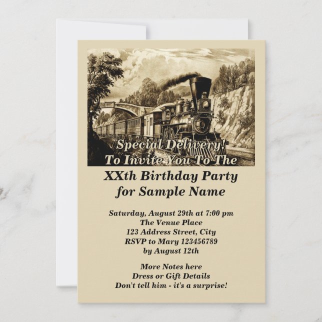 Vintage Steam Tåg mans Födelsedagsfest           Inbjudningar (Framsida)