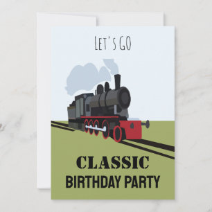 Vintage Steam Tåg om Railroad Track Art Birthday Inbjudningar