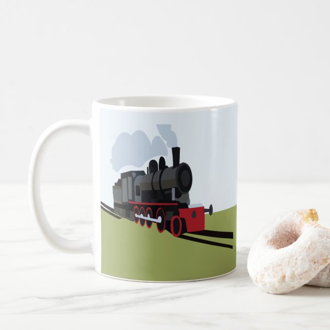 Vintage Steam Tåg om Railroad Track Art Kaffemugg (Med munk)