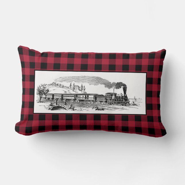 Vintage Steam Tåg på Red Buffalo Play Lumbarkudde (Framsida)