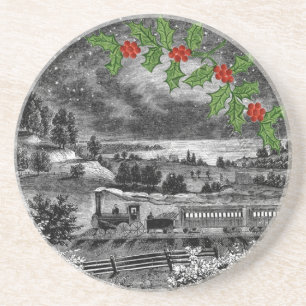 Vintage Steam Tåg Teckning Holly Underlägg