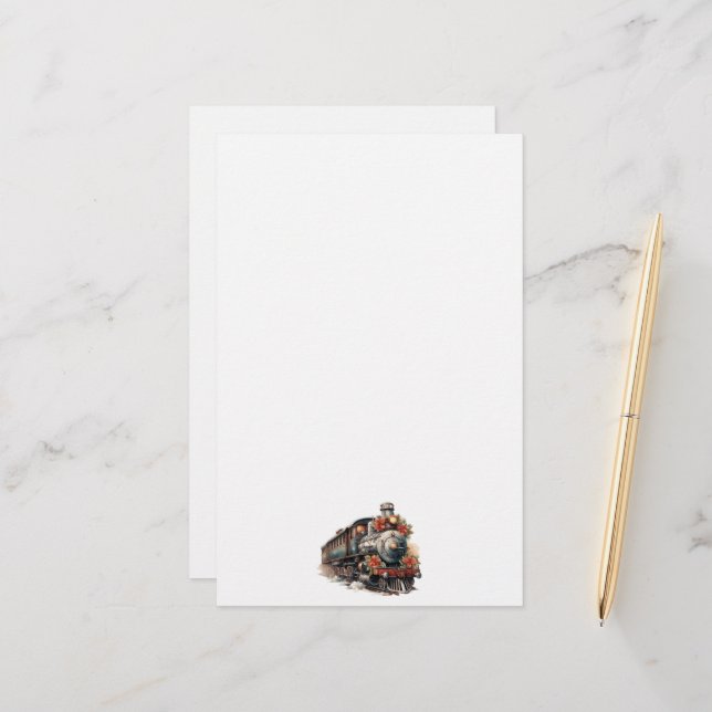 Vintage Steam Tåg Traditionell jul Brevpapper (Fram/Back In Situ)