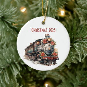 Vintage Steam Tåg Traditionell jul Julgransprydnad Keramik