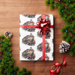 Vintage Steam Tåg Traditionell jul Mönster Presentpapper