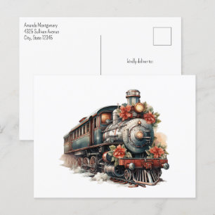 Vintage Steam Tåg Traditionell jul Vykort