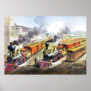Vintage Steam Tåg Travel Illustration Art Poster