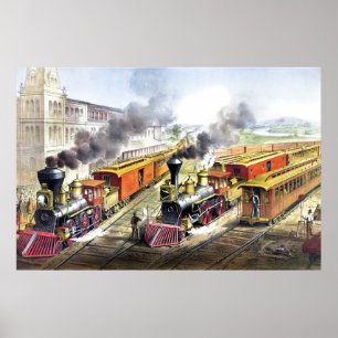 Vintage Steam Tåg Travel Illustration Art Poster