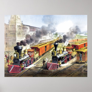 Vintage Steam Tåg Travel Illustration Art Poster