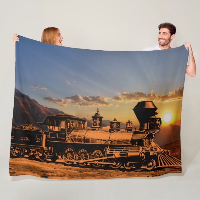 Vintage Steam Tåg vid solnedgång CPRR 229 Fleecefilt (På plats)