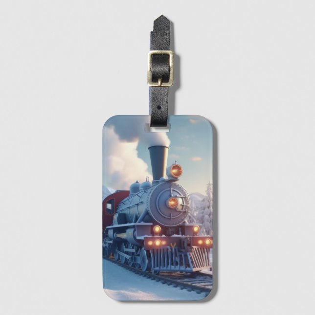 Vintage Steam Tåg Winter Ligcape Snö Mountain Bagagebricka (Framsida vertikal)