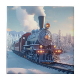 Vintage Steam Tåg Winter Ligcape Snö Mountain Kakelplatta