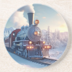 Vintage Steam Tåg Winter Ligcape Snö Mountain Underlägg
