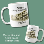 Vintage Steam Train Easily Distracted By, Add Name Kaffemugg<br><div class="desc">Easily Distracted by Trains - Add Name and Change any text -  - - See Lots More Train Theme Gifts in my store - Have a look NOW! - there will be something you love!</div>