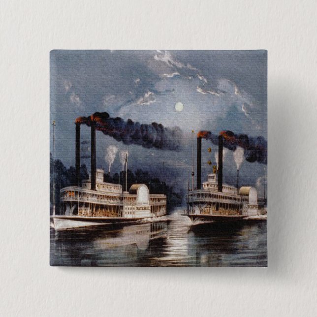 Vintage Steamboat-Tävlan i Mississippi River Knapp (Framsida)