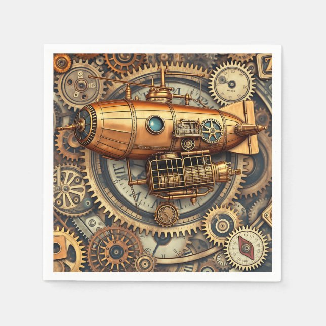 Vintage Steampunk Airship Pappersservett (Framsidan)