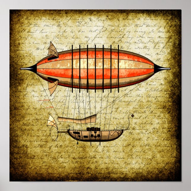 Vintage Steampunk Airship Poster (Framsidan)