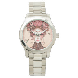 VINTAGE STEAMPUNK BEAUTY DOLL ANSIKTE ROSA PÅ META ARMBANDSUR