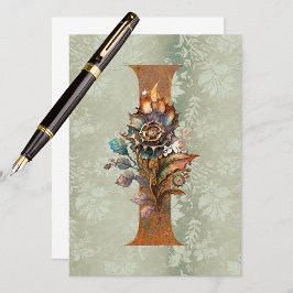 Vintage Steampunk Blommig Bokstav I Brevkort Anteckningskort