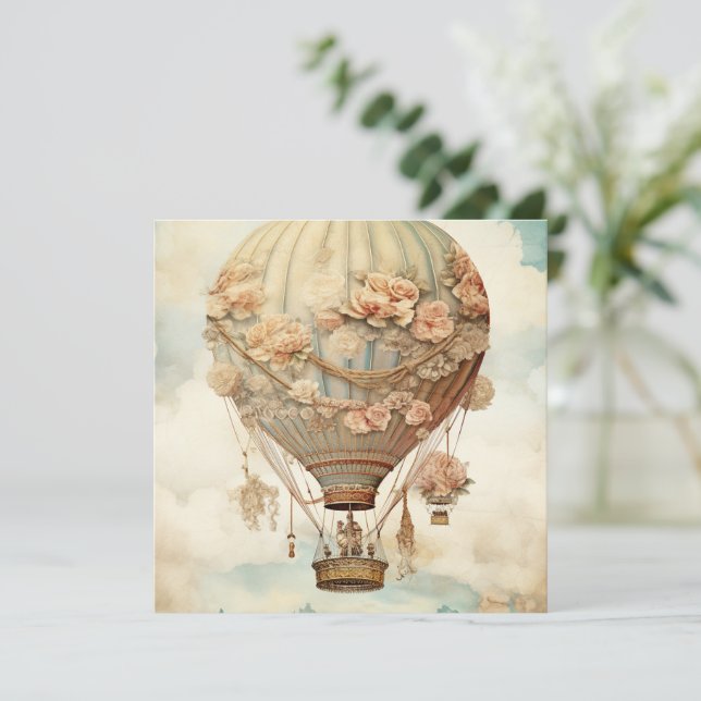 Vintage Steampunk Blommigt Blue Luftballong (2) (Stående Fram)