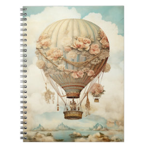 Vintage Steampunk Blommigt Blue Luftballong (2) Anteckningsbok