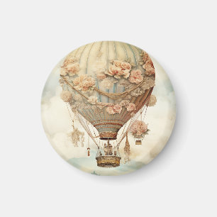 Vintage Steampunk Blommigt Blue Luftballong (2) Magnet