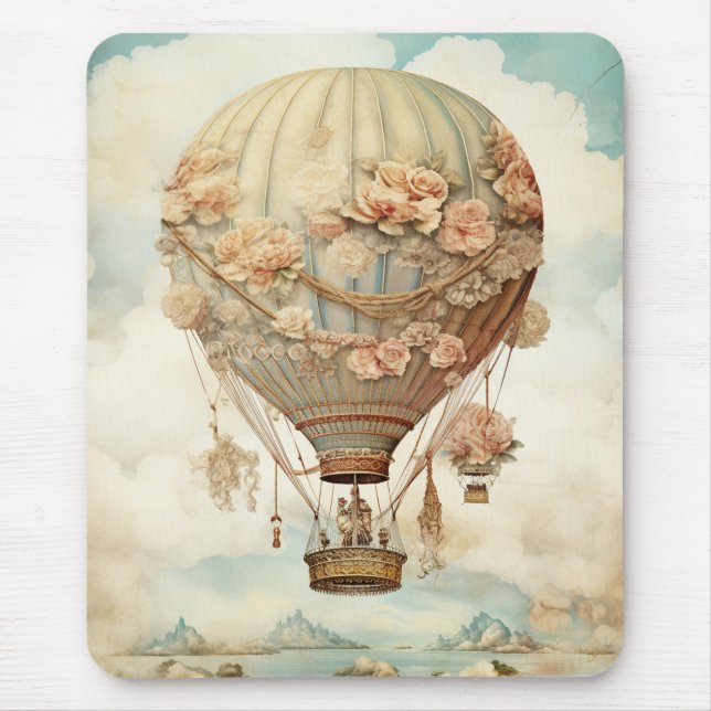 Vintage Steampunk Blommigt Blue Luftballong (2) Musmatta (Framsidan)