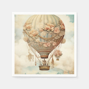 Vintage Steampunk Blommigt Blue Luftballong (2) Pappersservett