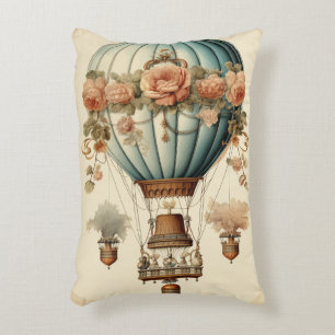 Vintage Steampunk Blommigt Blue Luftballong Prydnadskudde
