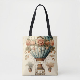 Vintage Steampunk Blommigt Blue Luftballong Tygkasse