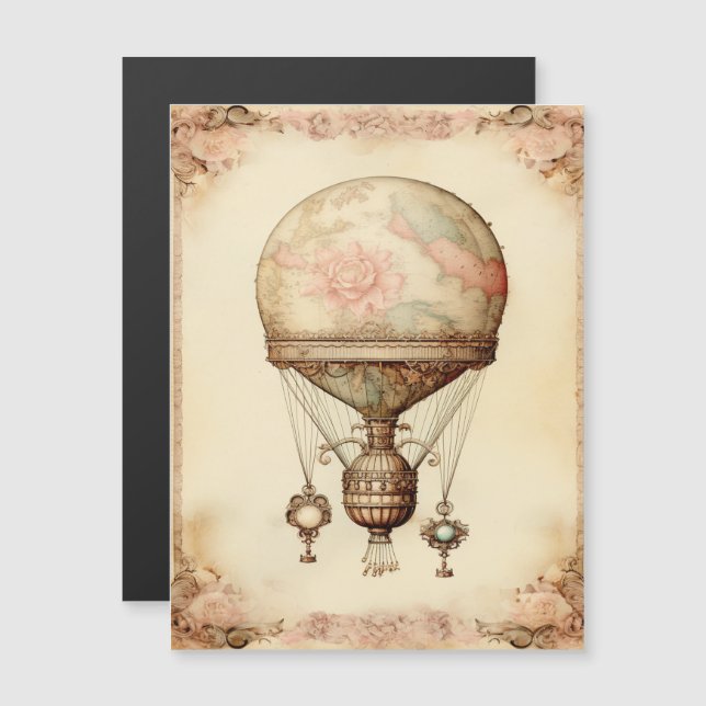 Vintage Steampunk Blommigt Luftballong (Fram/baksida)